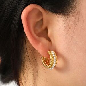 NWT Chunky Textured Gold Dome Hoop Earrings